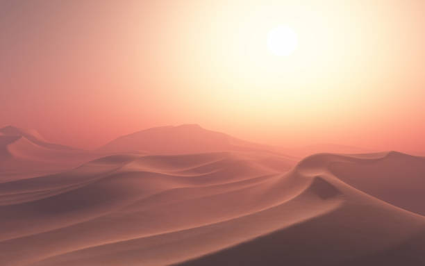 istock 3D Hazy desert landscape at sunset 1473719093