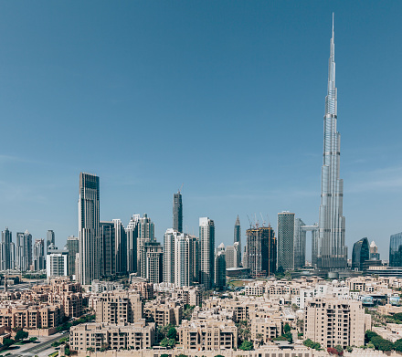 Dubai city night view, Dubai mall and Burj Khalifa