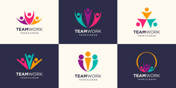 Three People Collaboration. Concept of Teamwork and Great work logo design Three People Collaboration. Concept of Teamwork and Great work logo design reunion party stock illustrations