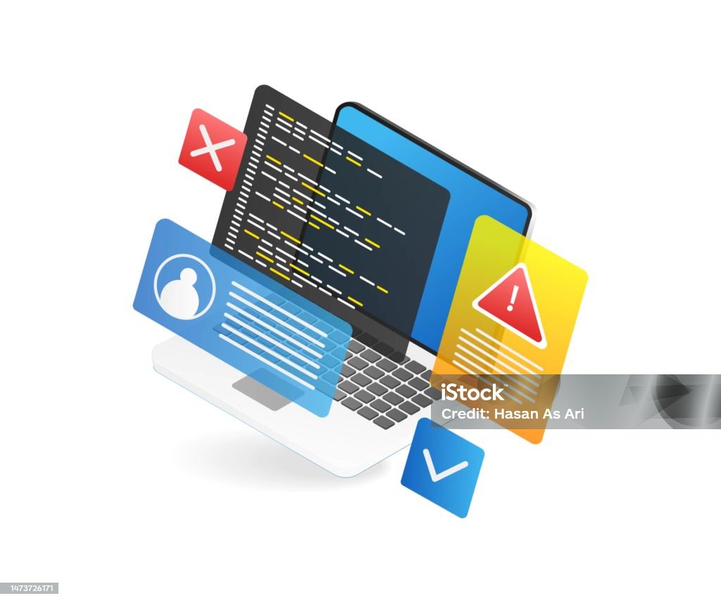 Program Language Problem Warning Isometric Flat 3d Illustration Concept ...