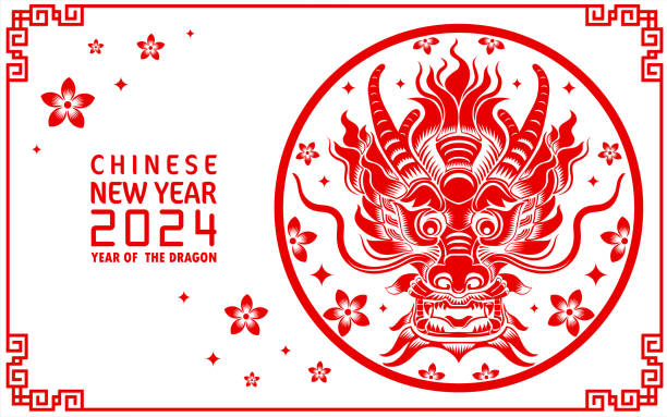 ilustrações de stock, clip art, desenhos animados e ícones de happy chinese new year 2024 year of the chinese dragon zodiac with on color background. ( translation : happy new year, chinese dragon ) - dragon china year thai culture