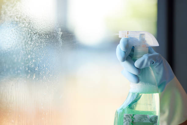 Hands, window and cleaning bacteria spray for surface disinfection, home hygiene and chemical cleaner. Housekeeping, windows and glass interior with soap foam protection cleaning products in bottle spray de manos, ventanas y bacterias de limpieza para la desinfección de superficies, higiene del hogar y limpiador químico. servicio de limpieza, ventanas e interior de vidrio con productos de limpieza de protección de espuma de jabón en botella