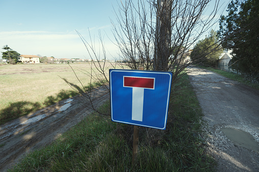 Italy. Country road. Dead end sign