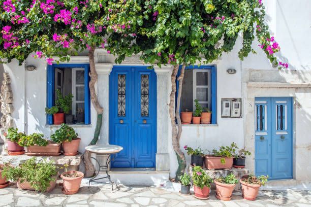 Greece. Tinos island of art, Cycladic architecture at Pyrgos village stock photo