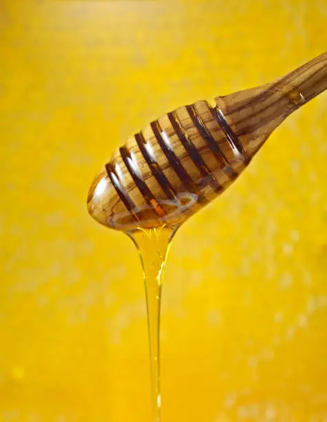 Honey pouring from honey dipper