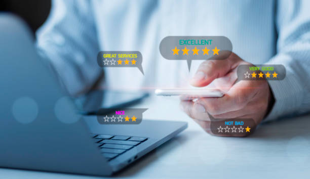 Customer review satisfaction feedback survey, User give rating to service experience on online applications, Customers can evaluate the quality of service leading to the reputation ranking of business