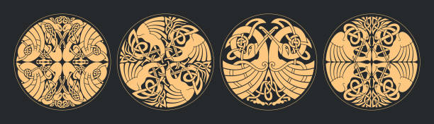 illustrations, cliparts, dessins animés et icônes de nœud circulaire celtique vectoriel. ensemble d’ornements ethniques. - celtic culture frame circle tied knot