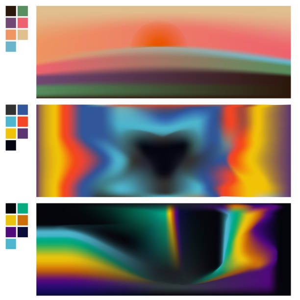 istock Set of holographic trendy backgrounds.  Holographic dark gradient background.  Blurred pop abstract background - ink outlines 1473734095