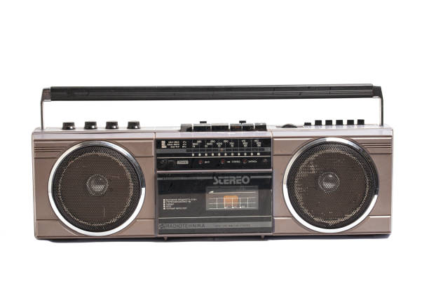 istock Retro portable stereo radio cassette recorder  (the inscription is in Russian) 1473737082