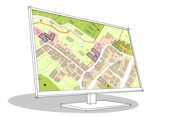 istock Imaginary General Urban Plan concept. Zoning regulations with zoning districts, urban destinations, land use, buildable areas and land plot 1473737161