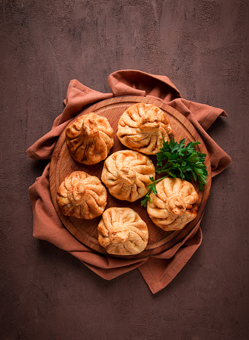 Deep-fried khinkali, khinkali with meat, traditional Georgian dish, no people,