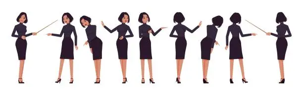 Vector illustration of Business woman professional lady set, attractive woman point poses