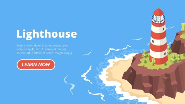 ilustrações de stock, clip art, desenhos animados e ícones de isometric lighthouse concept - isometric sea coastline beach