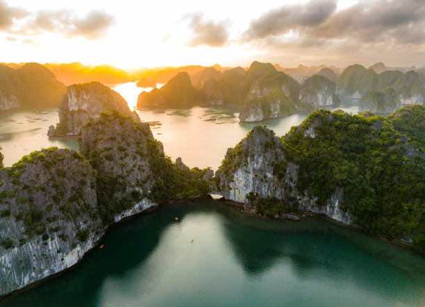 istock Top view over Ha Long Bay in north Vietnam during sunset 1473745627