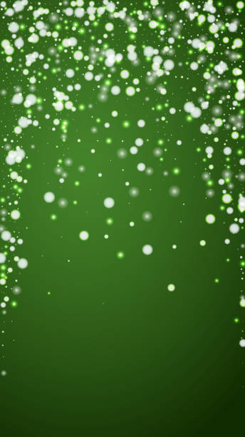 istock Snowfall overlay christmas background. Subtle flying snow flakes and stars on christmas green background. Festive snowfall overlay. Vertical vector illustration. 1473745668