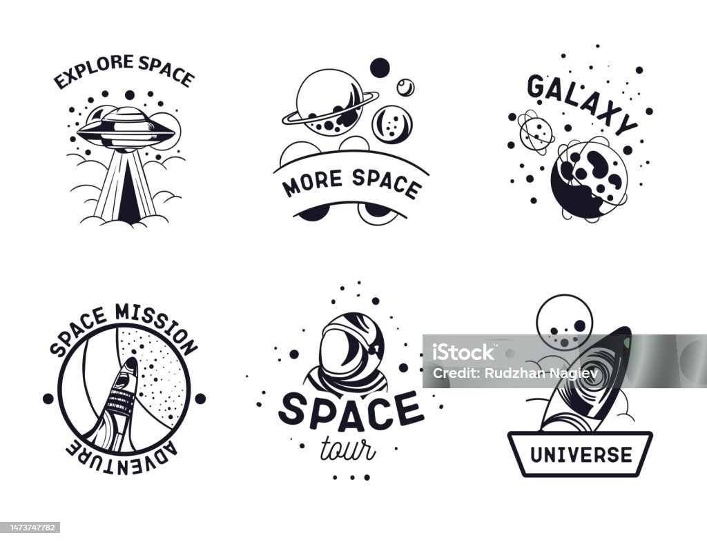 Space Minimalistic Labels Set Stock Illustration - Download Image Now ...