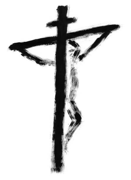 Jesus on the cross drawn with watercolors stock photo