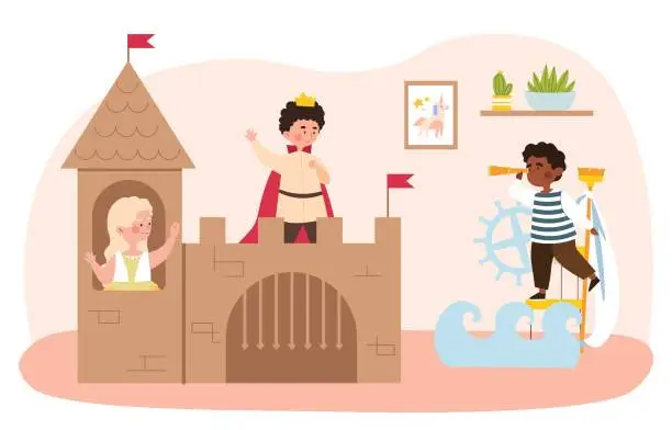 Vector illustration of Children cardboard castle