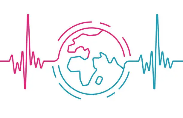 Vector illustration of World Health Global Pulse Trace Heartbeat Continuous Line Design
