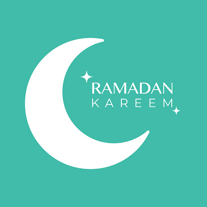 Ramadan Kareem. Greeting card with moon and stars. Vector illustration, flat design