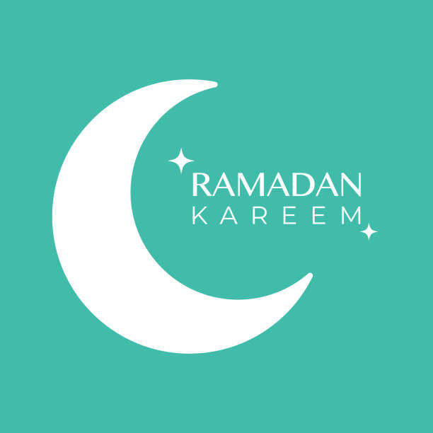 Ramadan Kareem. Greeting card with moon and stars. Vector illustration, flat design Ramadan Kareem. Greeting card with moon and stars. Vector illustration, flat design half moon stock illustrations