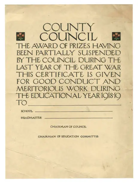 Photo of Certificate for 'Good Conduct and Meritorious Work', 1918-1919