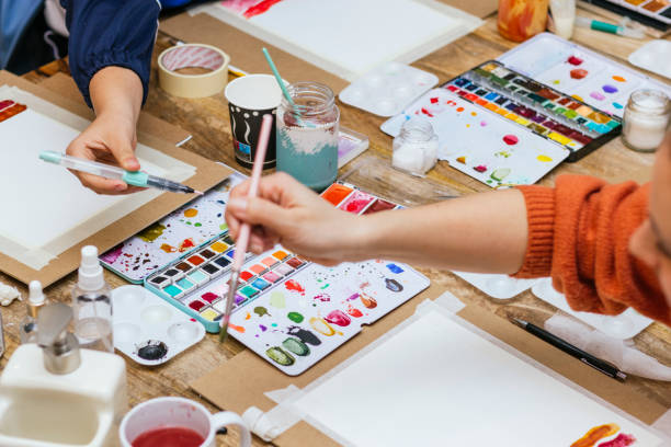 istock Spain Watercolor Workshop. Painting workshop at the school. 1473757773