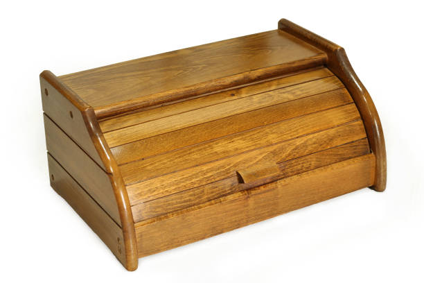 istock Wooden bread box isolated on white background. Kitchen pastry container 1473758344