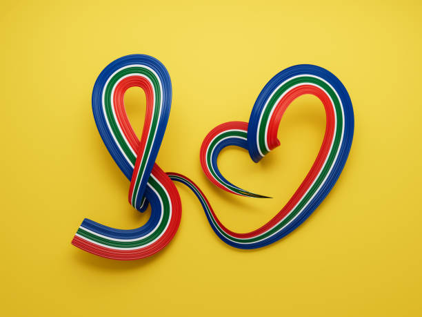 3d flag of south africa heart shape shiny wavy awareness ribbon on yellow background, 3d illustration - flag south african flag south africa national flag fotografías e imágenes de stock