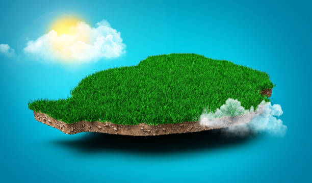 istock Mauritius Map Soil Land Geology Cross Section, Green Grass And Rock Ground Texture, 3d illustration 1473759667