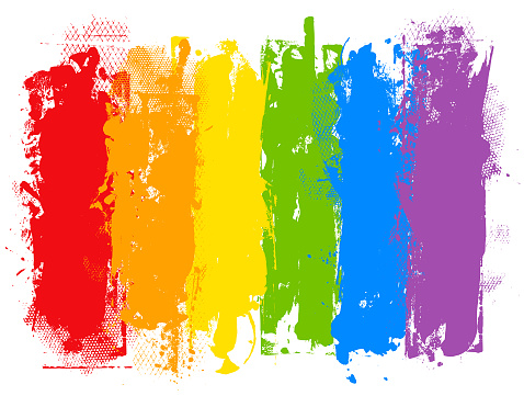 Bright colorful abstract rainbow LGBT flag colored grunge textured paint marks on white background vector illustration