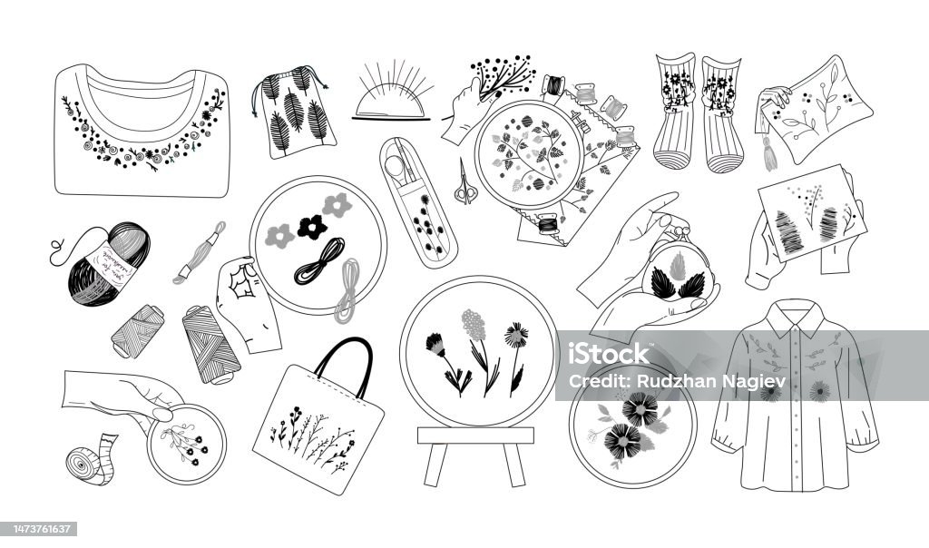 Sewing Stickers Line Set Stock Illustration - Download Image Now