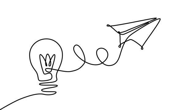 Elevate your creativity with our sketch one line style stock video. Watch as a bulb and paper plane come to life through continuous line drawing animation, perfect for adding a touch of inspiration and innovation to your projects.