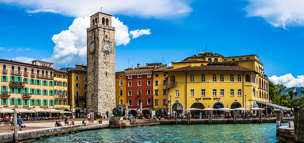 Riva del Garda, Italy - September 1: historic buildings at the old town of Riva del Garda on September 1, 2022