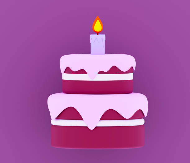 istock 3D Multi layered chocolate cake Birthday cake one burning candle 1473767608
