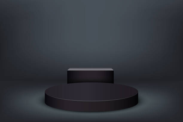 istock Podium round and square, stepped pedestal in dark colors on an abstract background 1473768740