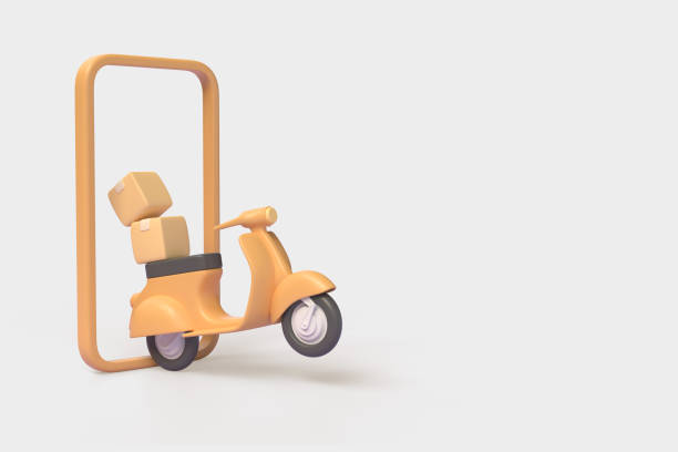 istock 3D mobile phone frame, delivery service scooter and cardboard boxes for parcels. fast delivery service concept. purchases in the online store. 3d rendering 1473769094