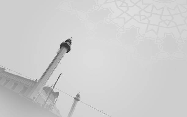 Ramadan Kareem simple minimalism soft grey background. Greeting for Ramadan Mubarak, Eid Mubarak. Happy Ramadan, Happy Eid Greeting Card Idea. Holy Month. Copy Space.
