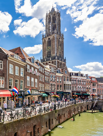 Utrecht canals and architecture at the summer, Netherlands\nLogo’s and recognizable people have been removed.