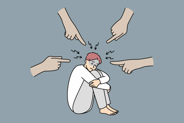 стрессовый человек расстр�оен с руками, указывающими на - law making stock illustrations
