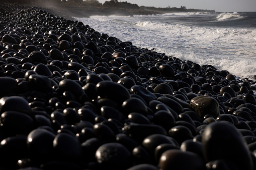 Seaside beach sea ​​pebble black and white shining
