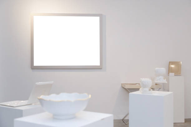 istock Environment or room with frames for paintings, concept of art gallery with replaceable paintings and people watching, decoration and architecture. 1473775769