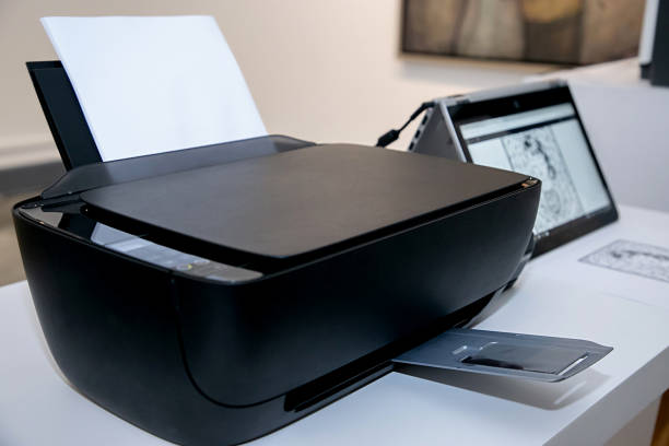 Online data sharing using laptop and mobile phone with printer icon