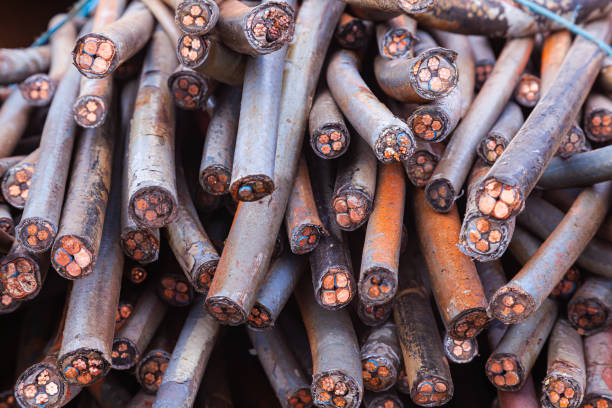 istock A bunch of old copper cables in a plastic sheath. Front view. 1473777032