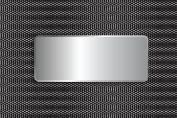 Polished steel metal plate on Dark grid background steel metal texture surface. Copy space vector art illustration