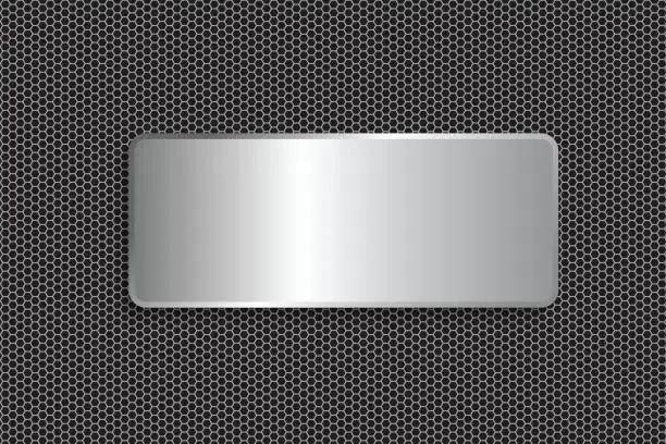 Vector illustration of Polished steel metal plate on Dark grid background steel metal texture surface. Copy space