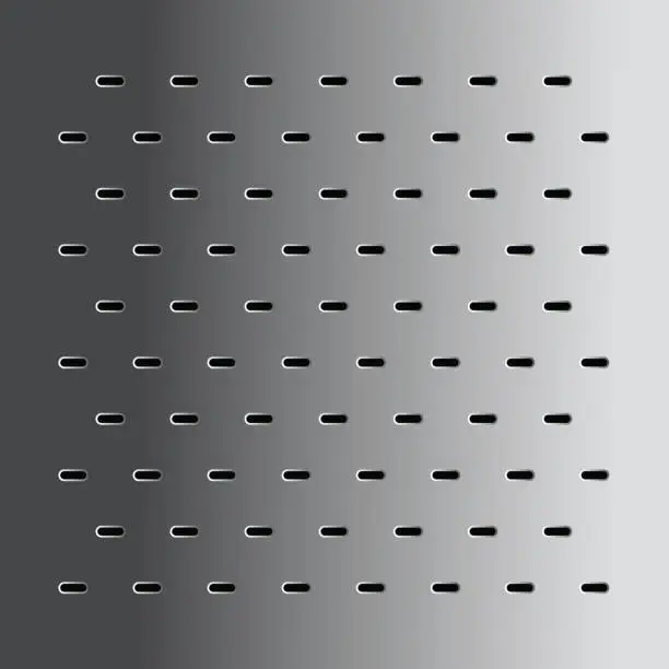 Vector illustration of Bathroom drain square design - Steel metal silver perforated texture background- oval shape pattern