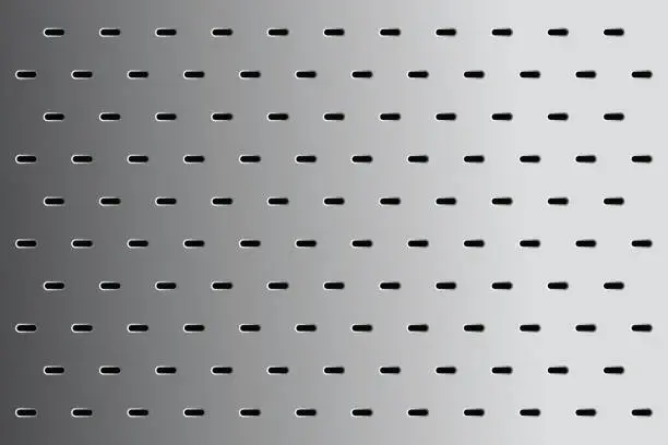 Vector illustration of Steel metal silver perforated texture background, oval holes