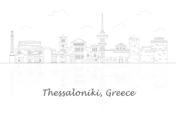 Vector illustration of Outline Skyline panorama of city of Thessaloniki, Greece