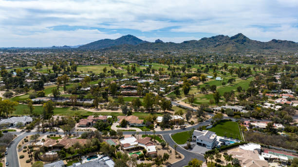 Aerial view of golf course in Scottsdale, Arizona Aerial view of golf course in Scottsdale, Arizona southwest usa architecture building exterior scottsdale stock pictures, royalty-free photos & images
